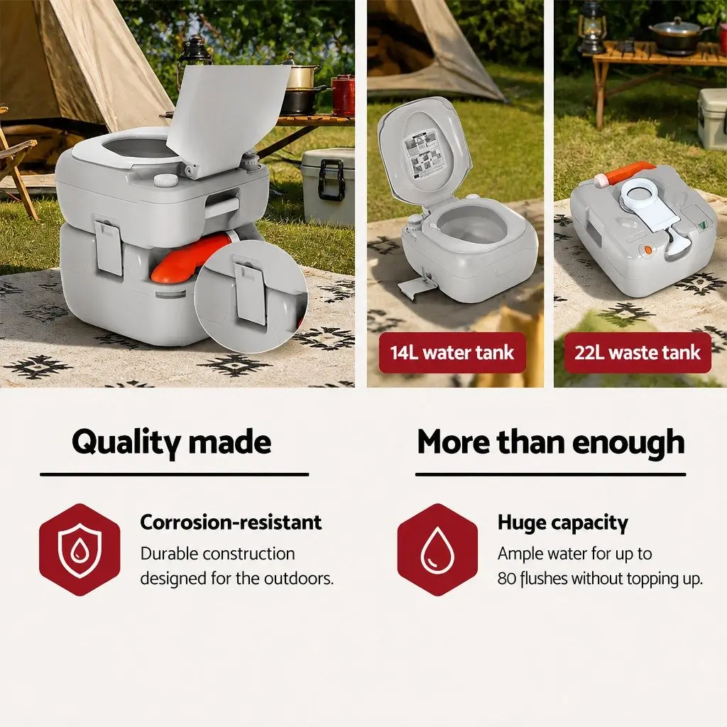 Portable Camping Toilet 22L Outdoor Flush Potty Grey