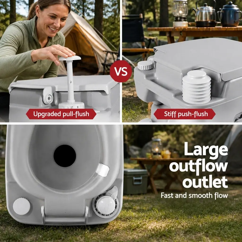 Portable Camping Toilet 22L Outdoor Flush Potty Grey