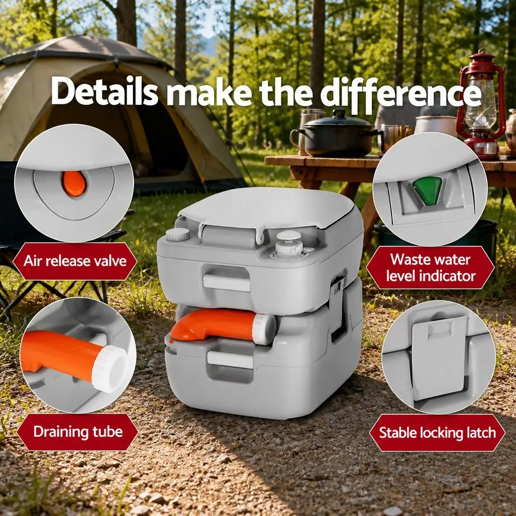 Portable Camping Toilet 22L Outdoor Flush Potty Grey