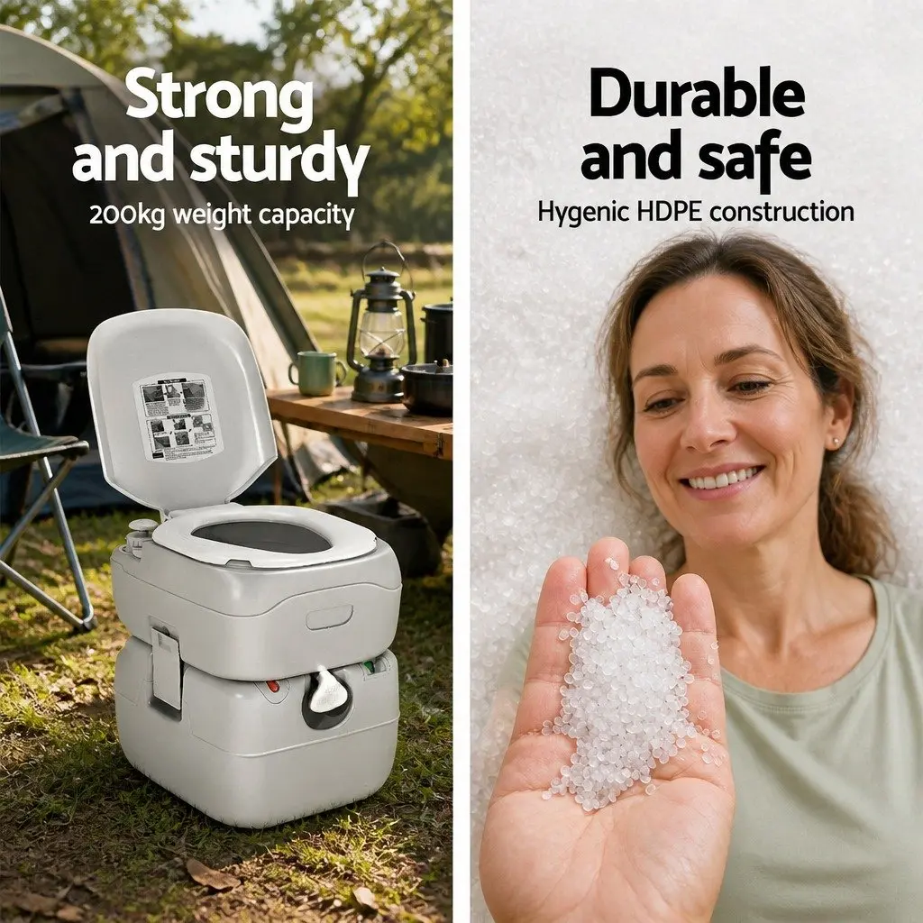 Portable Camping Toilet 22L Outdoor Flush Potty Grey