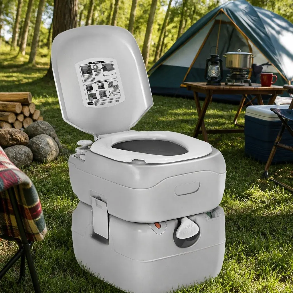 Portable Camping Toilet 22L Outdoor Flush Potty Grey