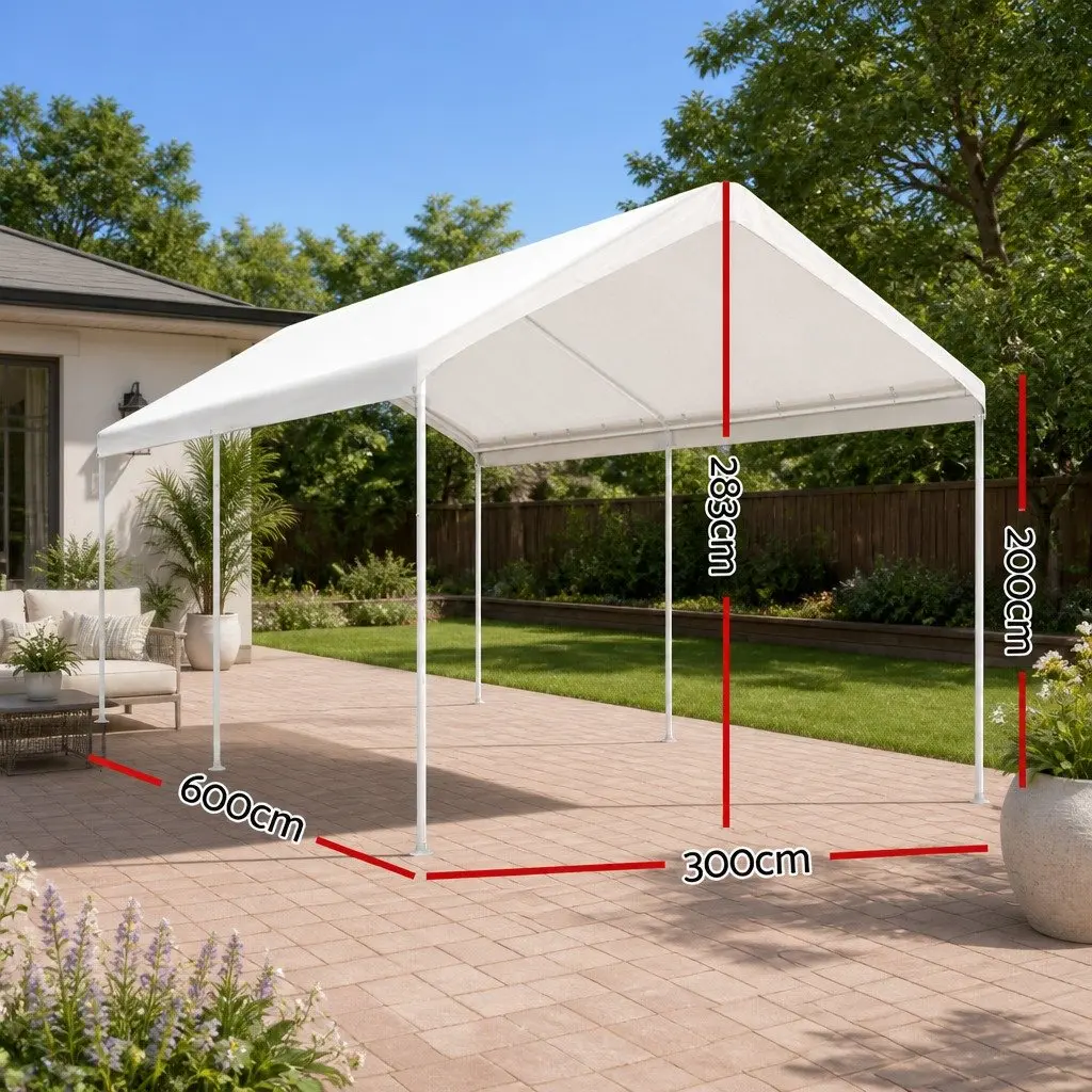 Carport Steel Shelter Canopy Gazebo Outdoor 3x6m White