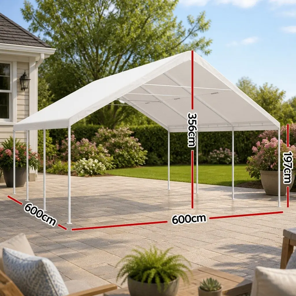 Carport Canopy Shelter 6x6m Outdoor Heavy-duty Steel Frame White