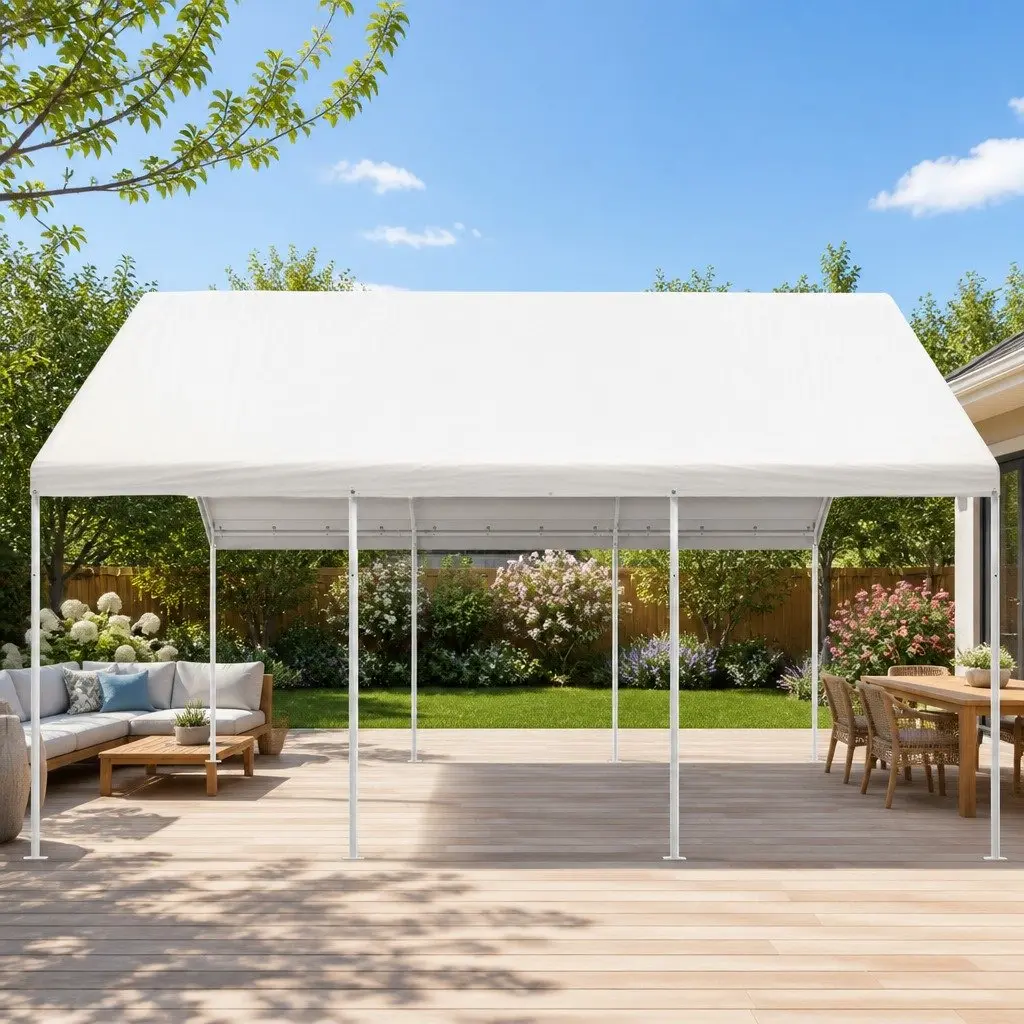 Carport Canopy Shelter 6x6m Outdoor Heavy-duty Steel Frame White