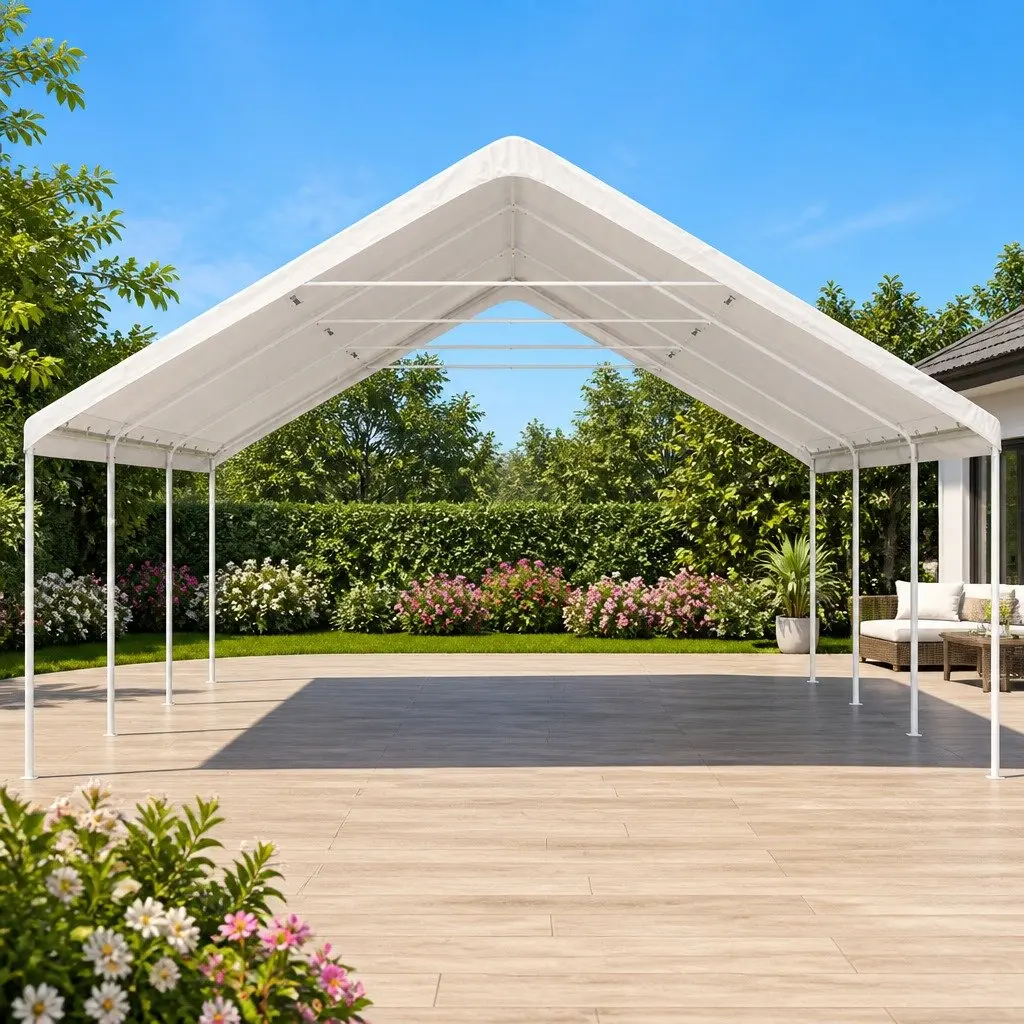 Carport Canopy Shelter 6x6m Outdoor Heavy-duty Steel Frame White
