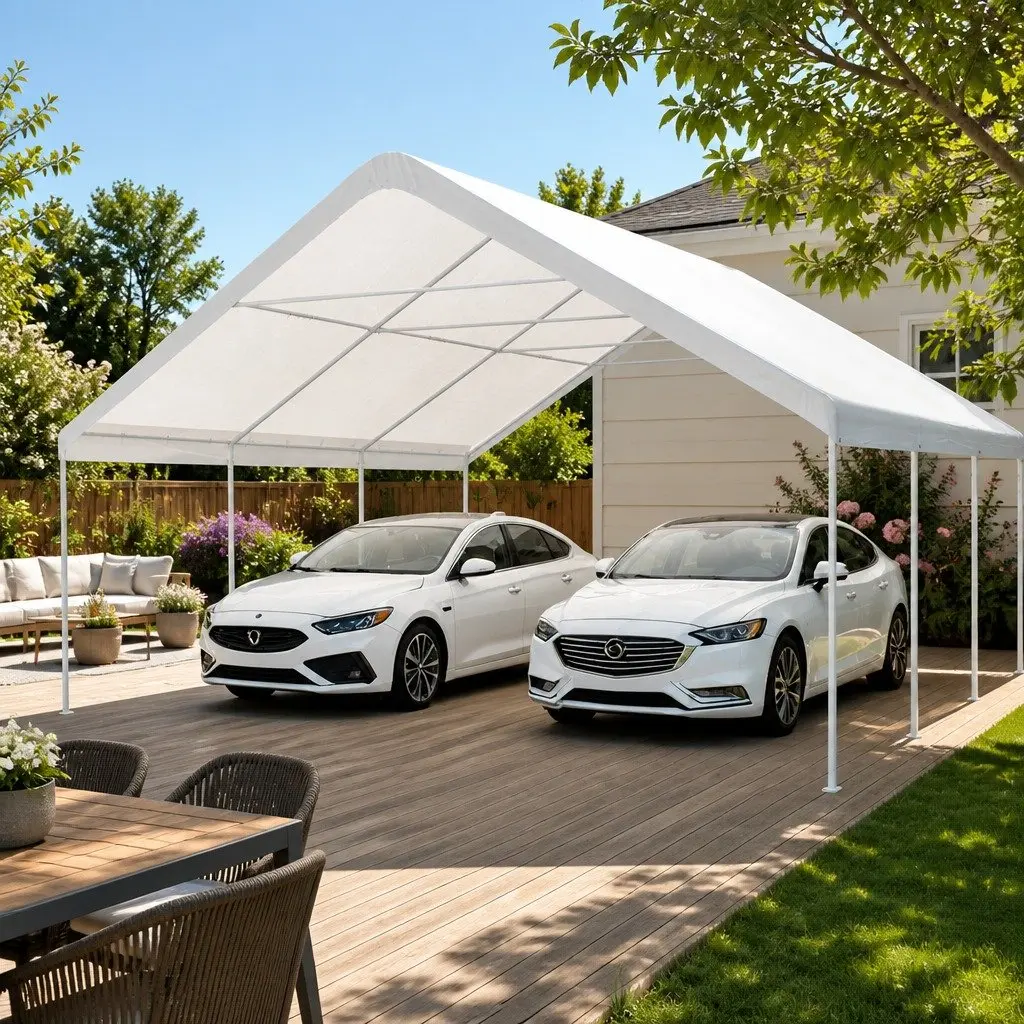 Carport Canopy Shelter 6x6m Outdoor Heavy-duty Steel Frame White