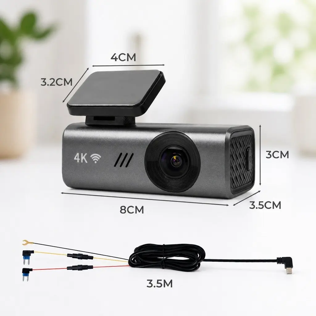 4K Dash Camera WiFi Vehicle Recorder Night Vision 170° Lens Silver Grey