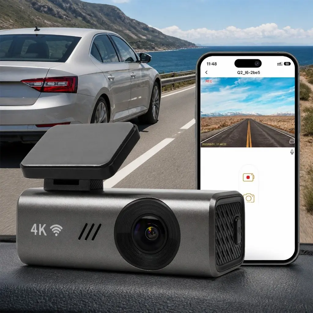 4K Dash Camera WiFi Vehicle Recorder Night Vision 170° Lens Silver Grey