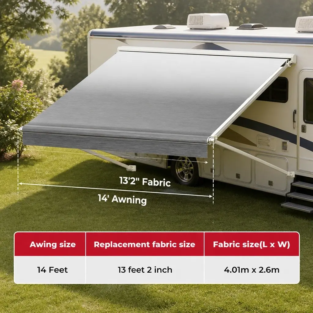 RV Awning Fabric Replacement 14FT Outdoor Protection 18.05oz Grey