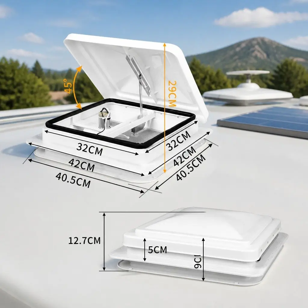 Caravan Roof Vent 12V Fan Air Ventilation System 42cm White