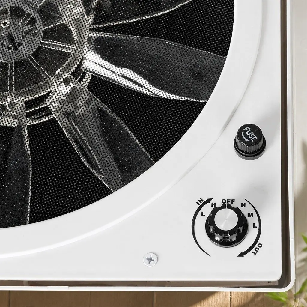 12V Caravan Roof Vent Fan Adjustable Speed Reversible Airflow 42cm White
