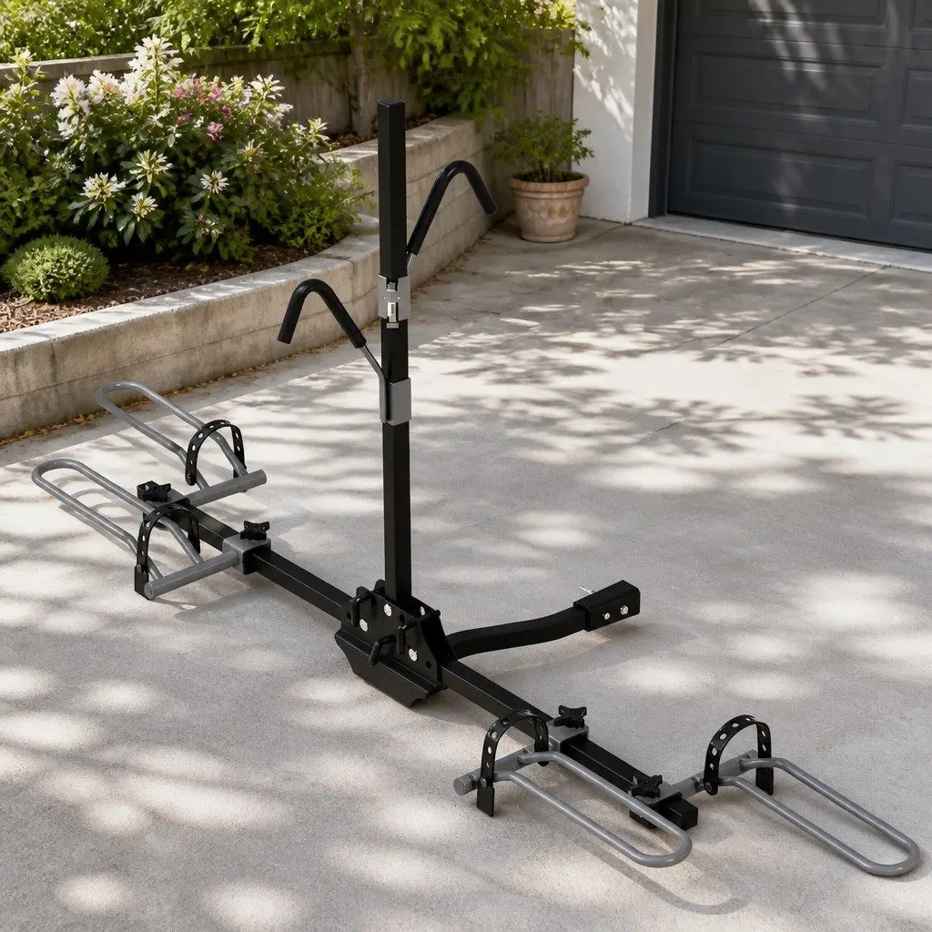 Bicycle Bike Carrier Rack 2-Bike Hitch Mount Foldable Black Steel