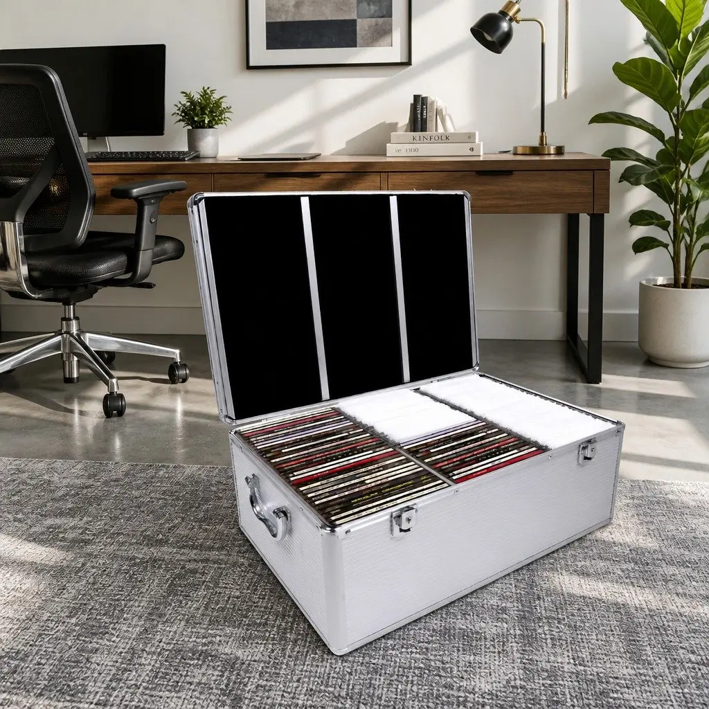 CD DVD Storage Case Aluminium 500 Discs Capacity Silver Organiser Box