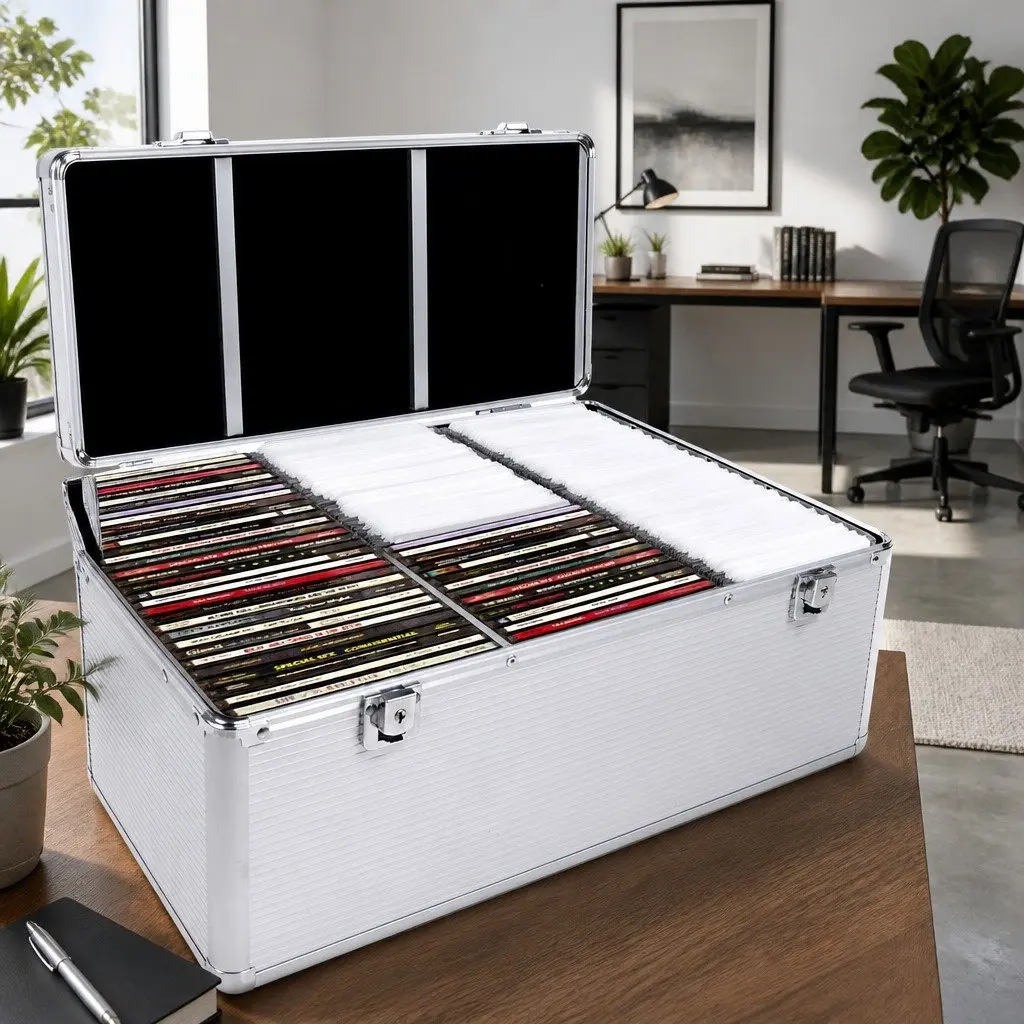 CD DVD Storage Case Aluminium 500 Discs Capacity Silver Organiser Box