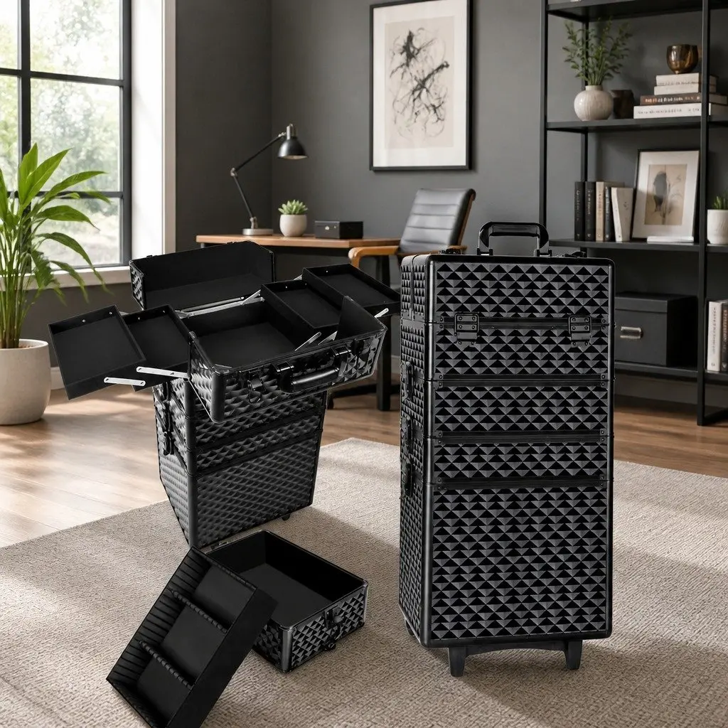 Makeup Trolley Cosmetic Organiser 4 Layers Travel Diamond Black