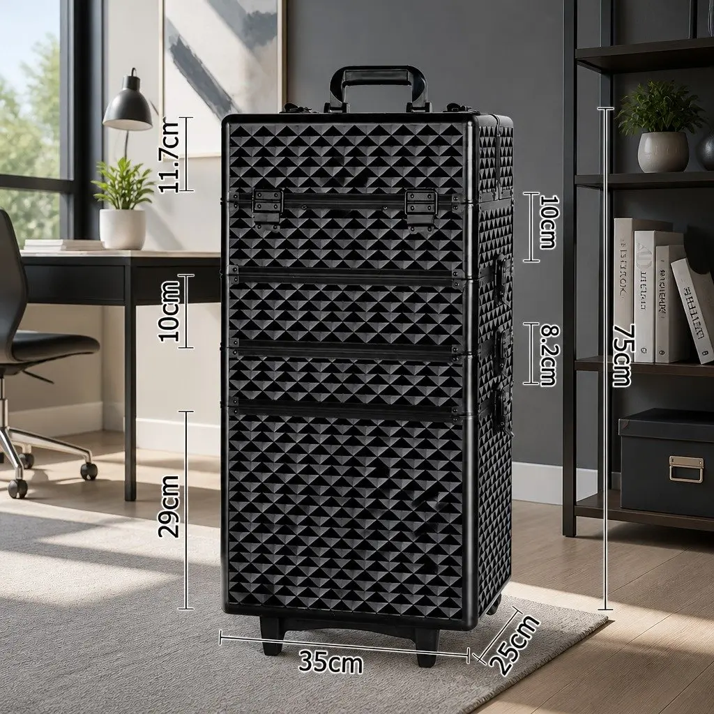 Makeup Trolley Cosmetic Organiser 4 Layers Travel Diamond Black