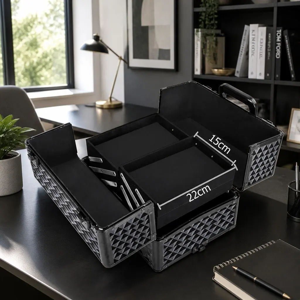 Makeup Trolley Cosmetic Organiser 4 Layers Travel Diamond Black