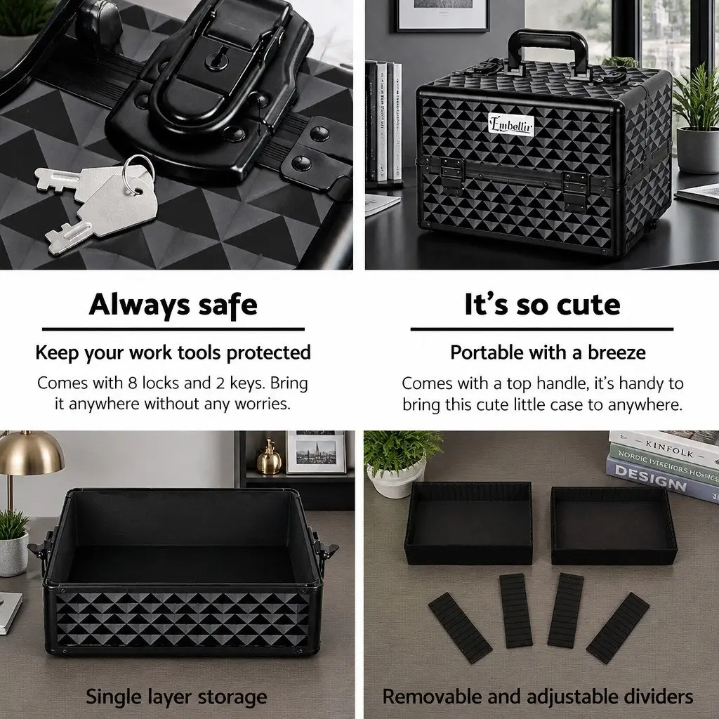 Makeup Trolley Cosmetic Organiser 4 Layers Travel Diamond Black