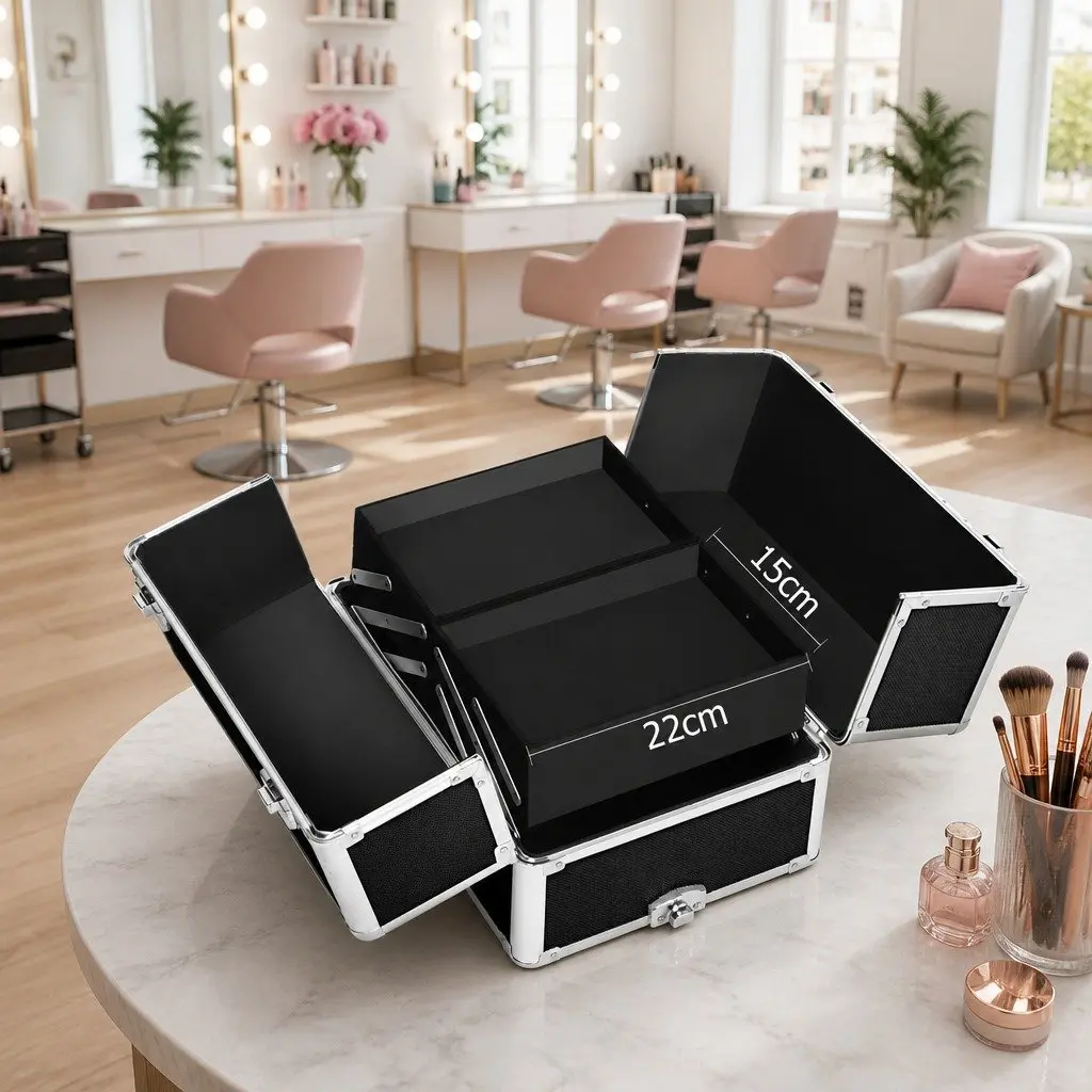 Makeup Trolley Case Cosmetic Organiser Travel Storage 7 in 1 Black