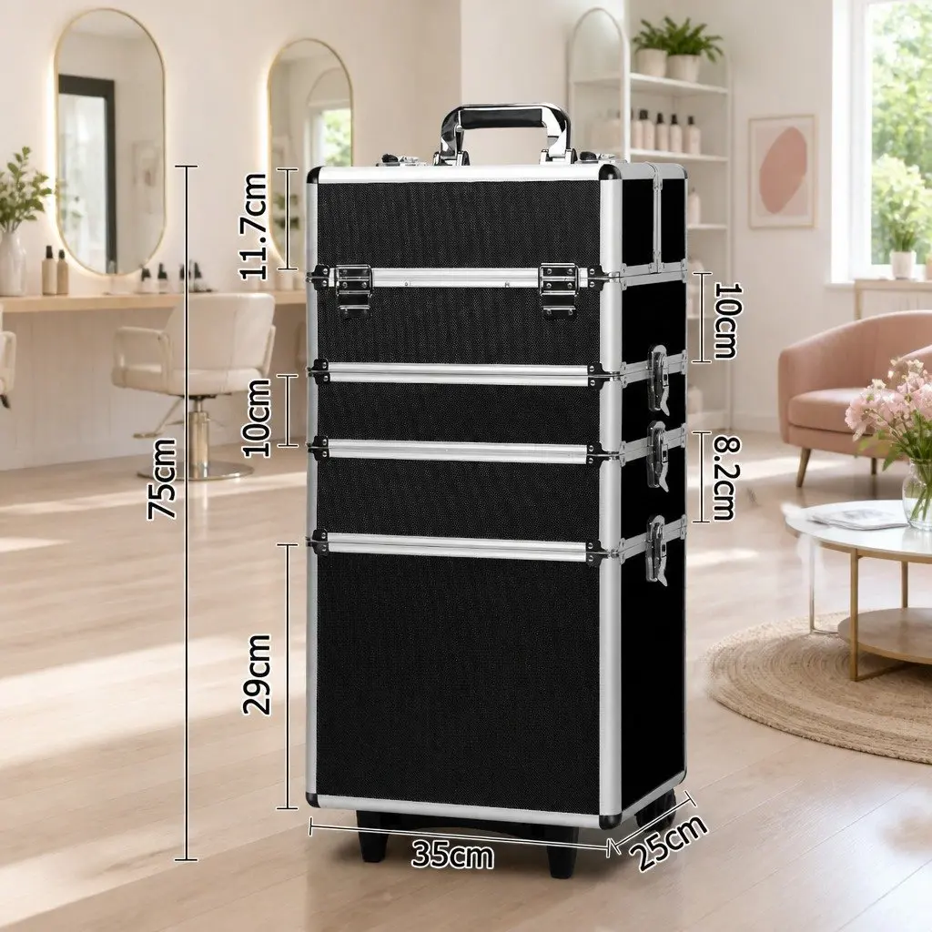 Makeup Trolley Case Cosmetic Organiser Travel Storage 7 in 1 Black