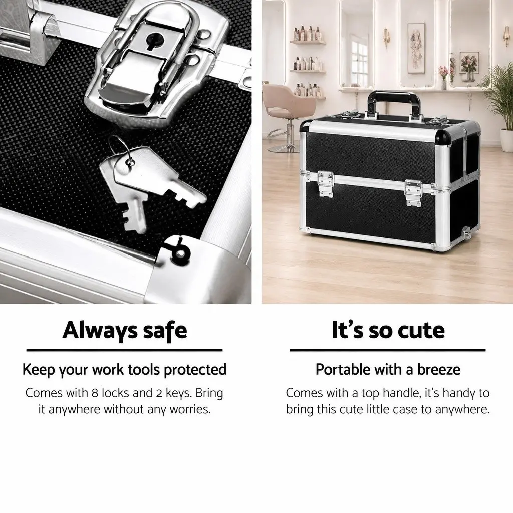 Makeup Trolley Case Cosmetic Organiser Travel Storage 7 in 1 Black