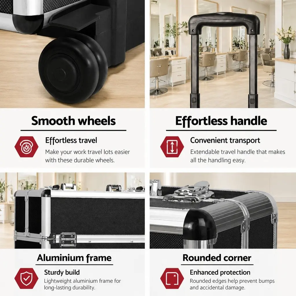 Makeup Trolley Case Cosmetic Organiser Travel Storage 7 in 1 Black