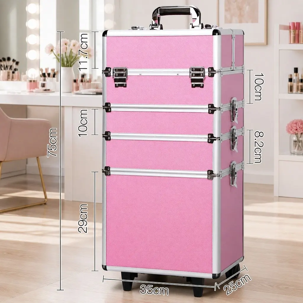 Makeup Trolley 7-in-1 Cosmetic Organiser Box Travel Size Pink