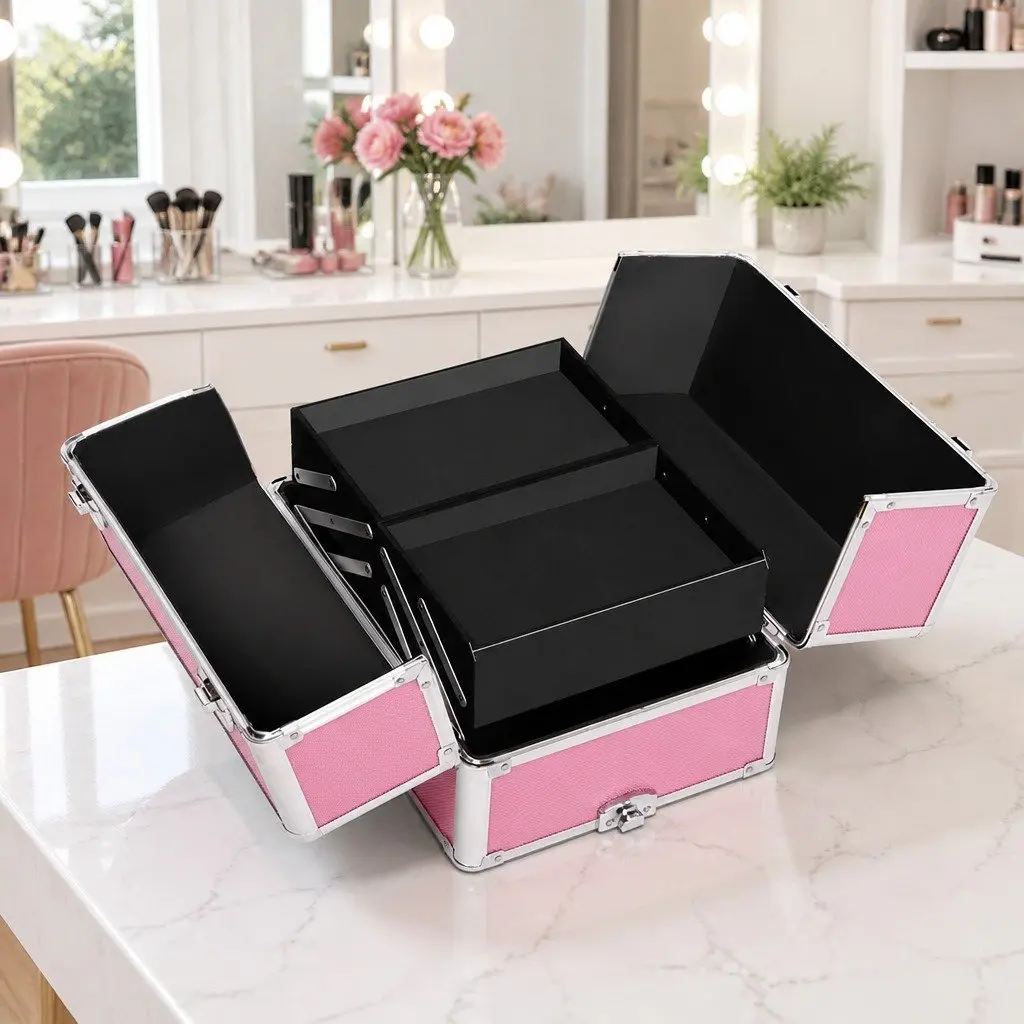 Makeup Trolley 7-in-1 Cosmetic Organiser Box Travel Size Pink
