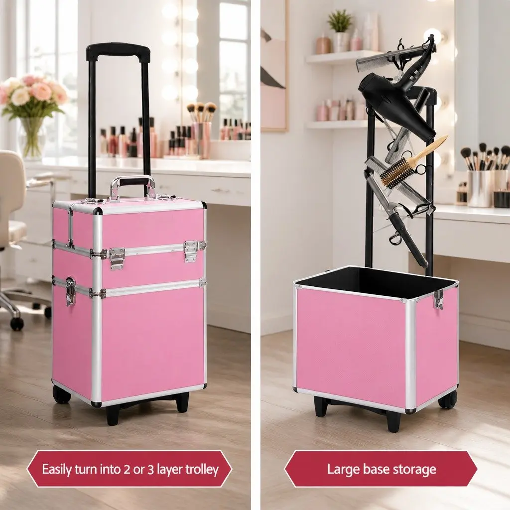 Makeup Trolley 7-in-1 Cosmetic Organiser Box Travel Size Pink