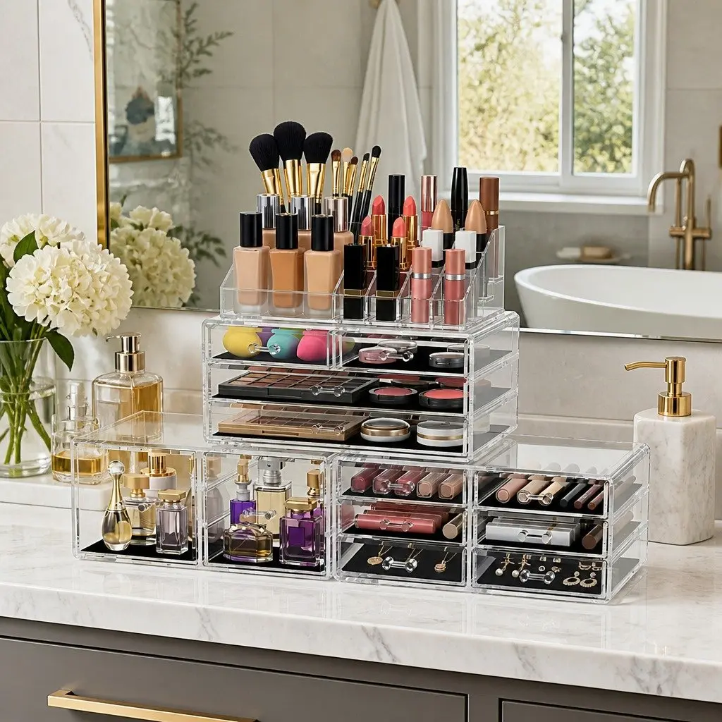 Makeup Organizer Acrylic Cosmetic Storage Box 12 Drawers Transparent Clear