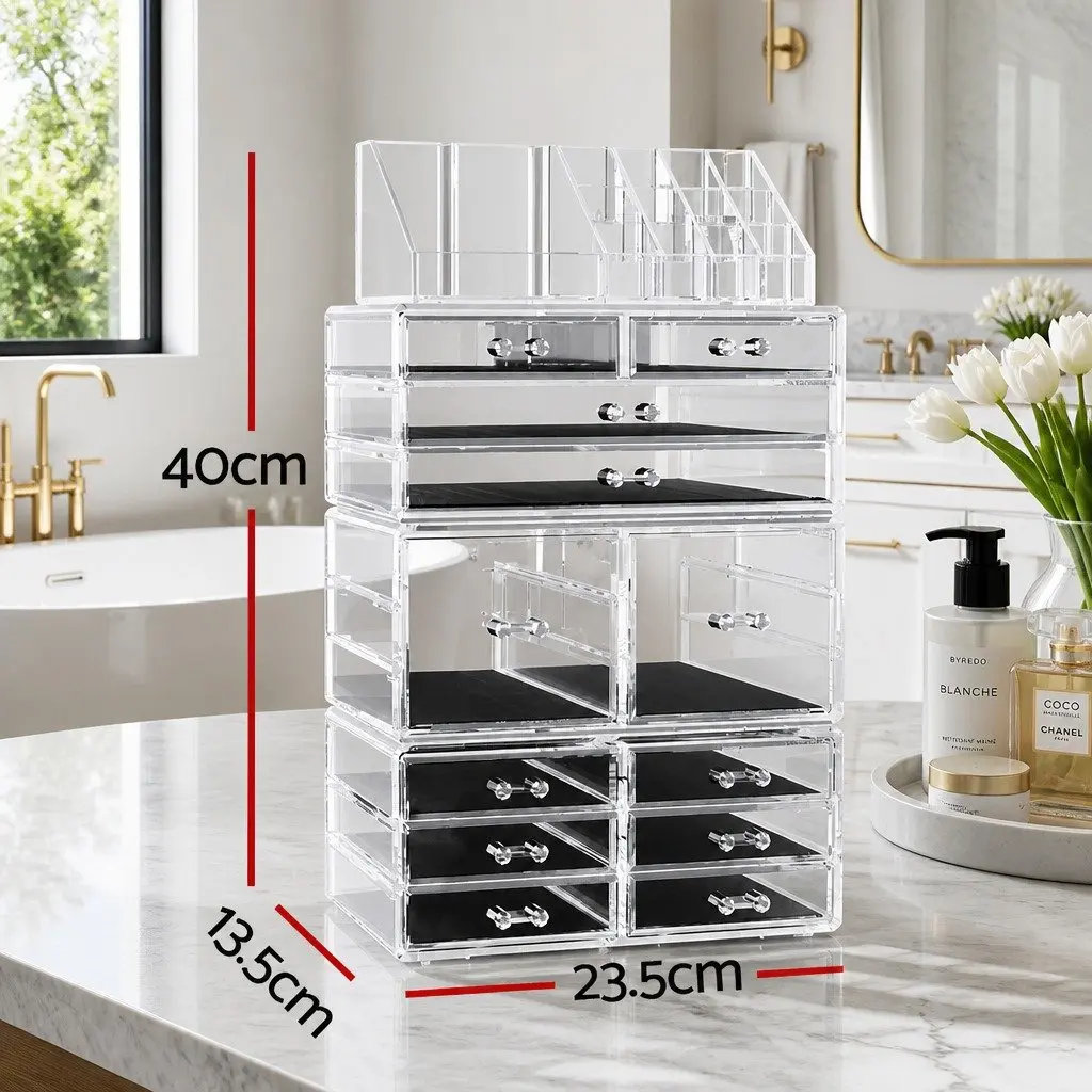 Makeup Organizer Acrylic Cosmetic Storage Box 12 Drawers Transparent Clear