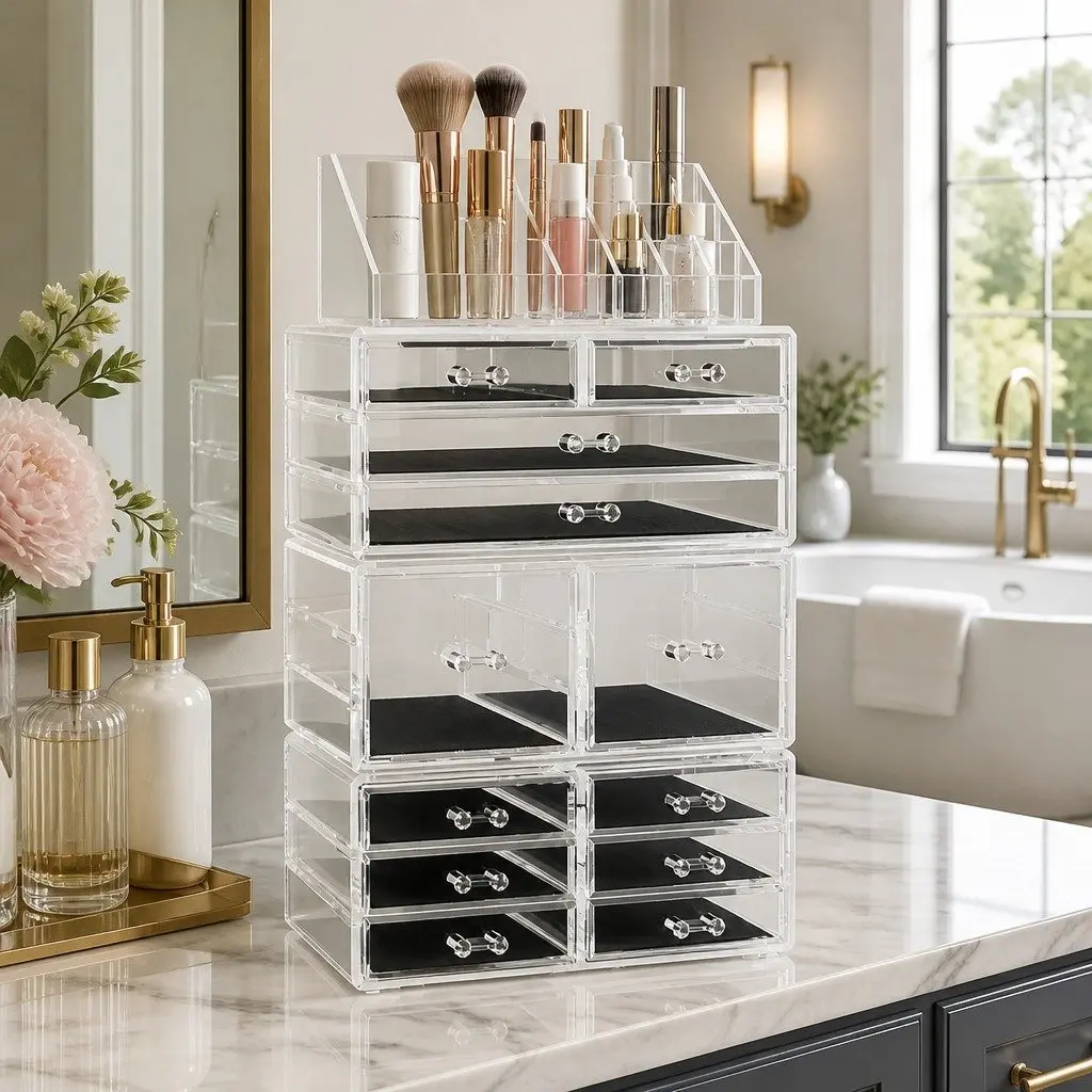 Makeup Organizer Acrylic Cosmetic Storage Box 12 Drawers Transparent Clear
