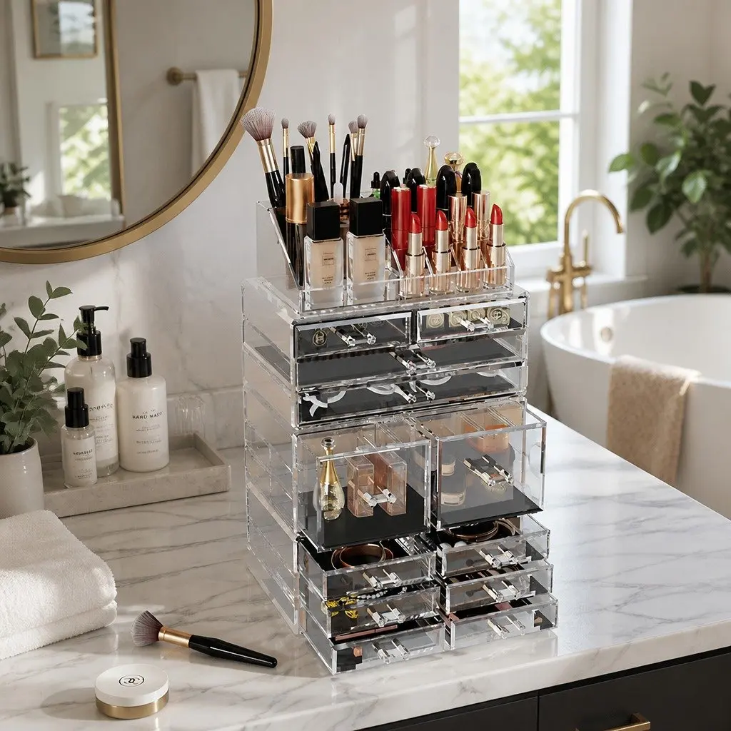 Makeup Organizer Acrylic Cosmetic Storage Box 12 Drawers Transparent Clear