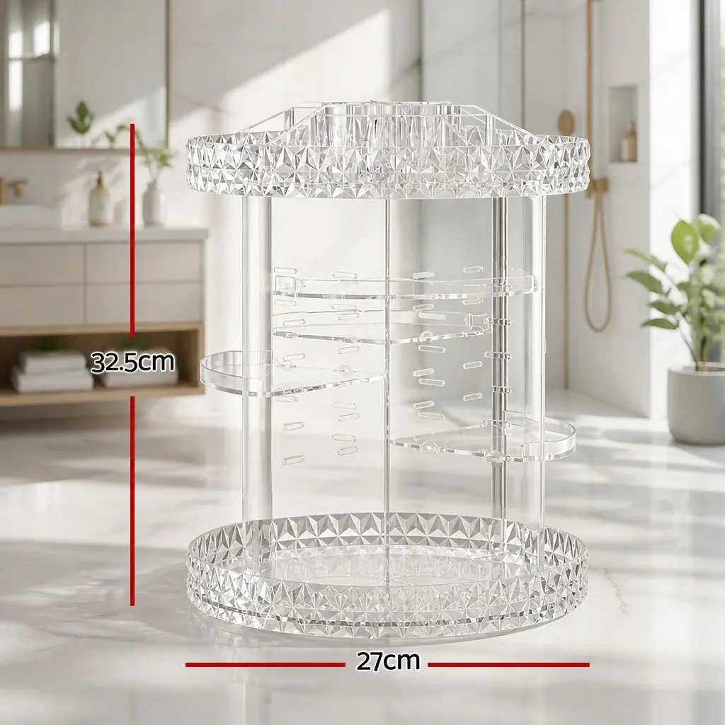 Makeup Organizer Acrylic Rotating Cosmetic Storage Display Holder 360 Degree Clear 27cm x 27cm x 32.5cm