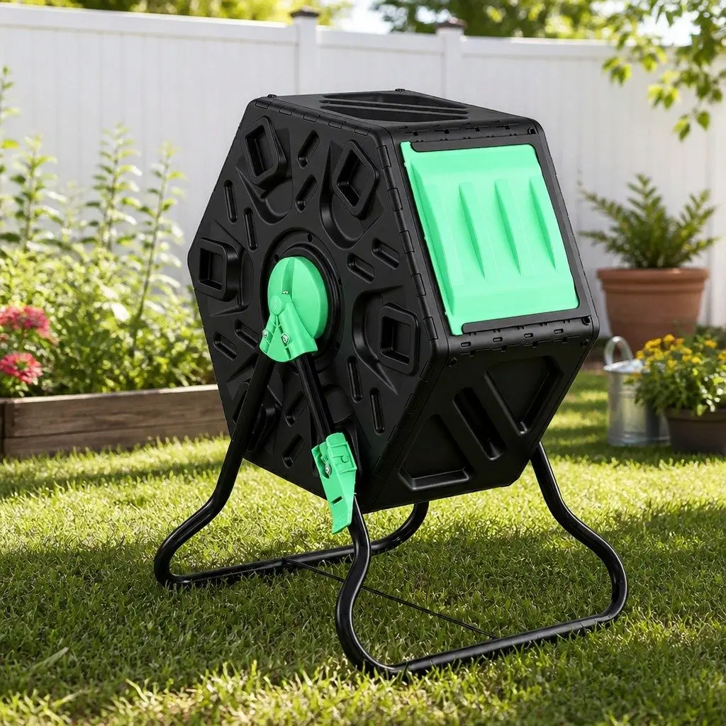 Outdoor Compost Bin 65L Rotating Tumbler Garden Composter Black with Sliding Door