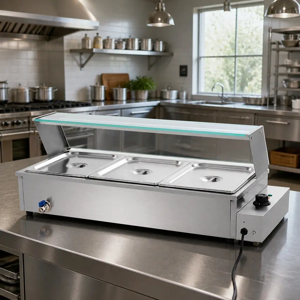 Bain Marie Food Warmer Electric Buffet Server 3 Pans Silver 1000W