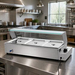 Commercial Bain Marie Food Warmer 3 Electric Buffet Pans Stainless Steel