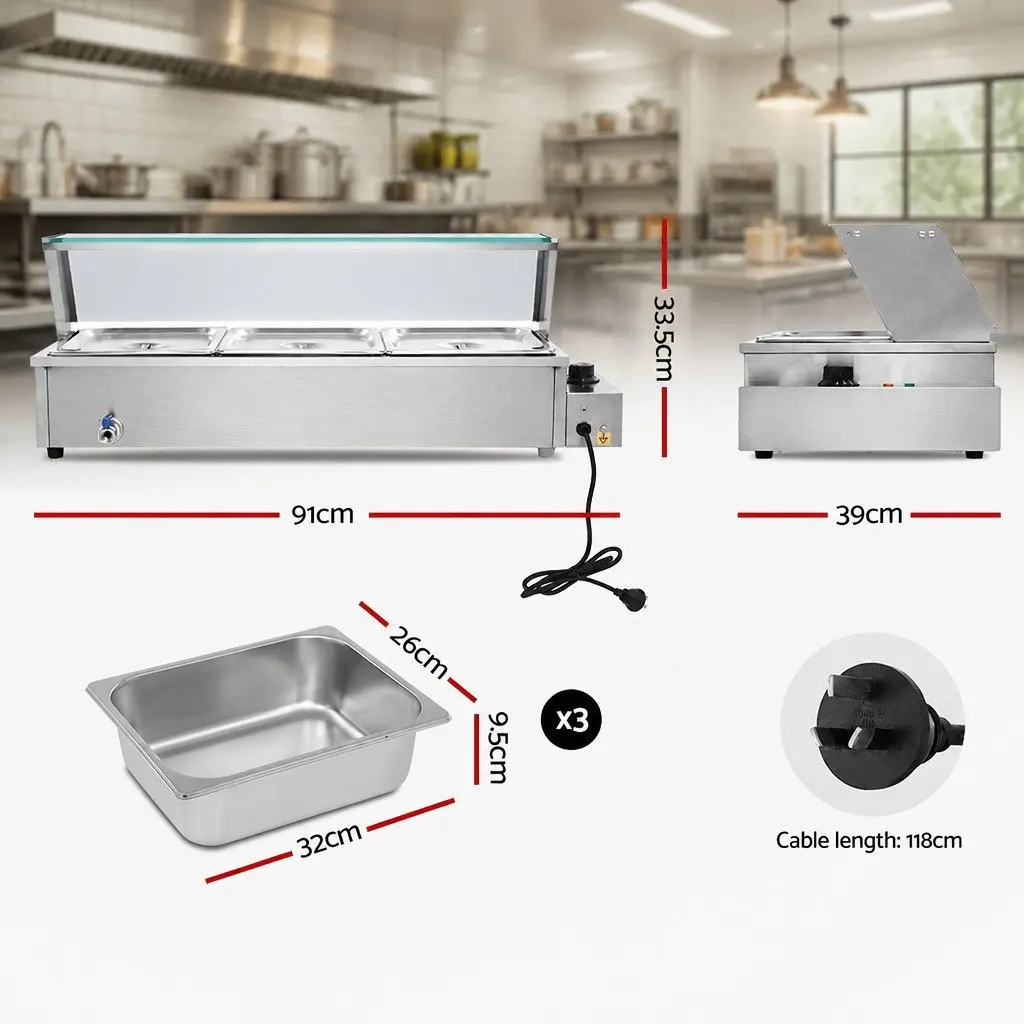 Bain Marie Food Warmer Electric Buffet Server 3 Pans Silver 1000W
