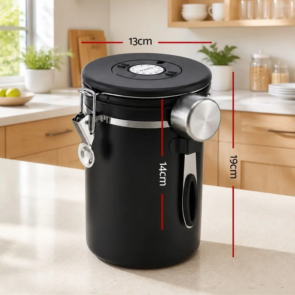 Stainless Steel Coffee Bean Storage Container 1.8L Canister with Viewing Window