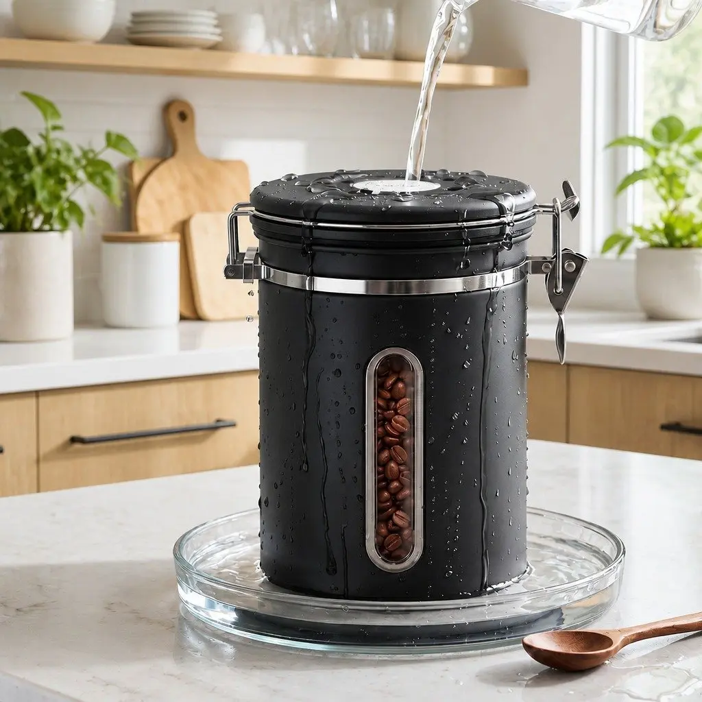 Stainless Steel Coffee Bean Storage Container 1.8L Canister with Viewing Window
