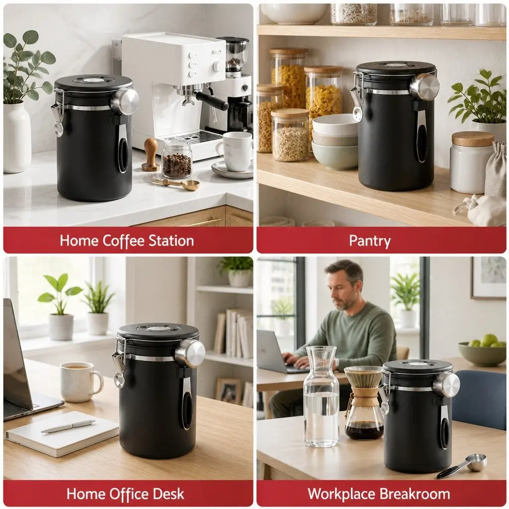 Stainless Steel Coffee Bean Storage Container 1.8L Canister with Viewing Window