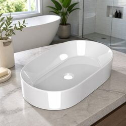 Ceramic Bathroom Basin Round Vanity Sink White Hand Wash Bowl 52x31cm Modern