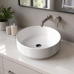 Reliable White Round Ceramic Basin Sink for Your Bathroom 355x355x120mm