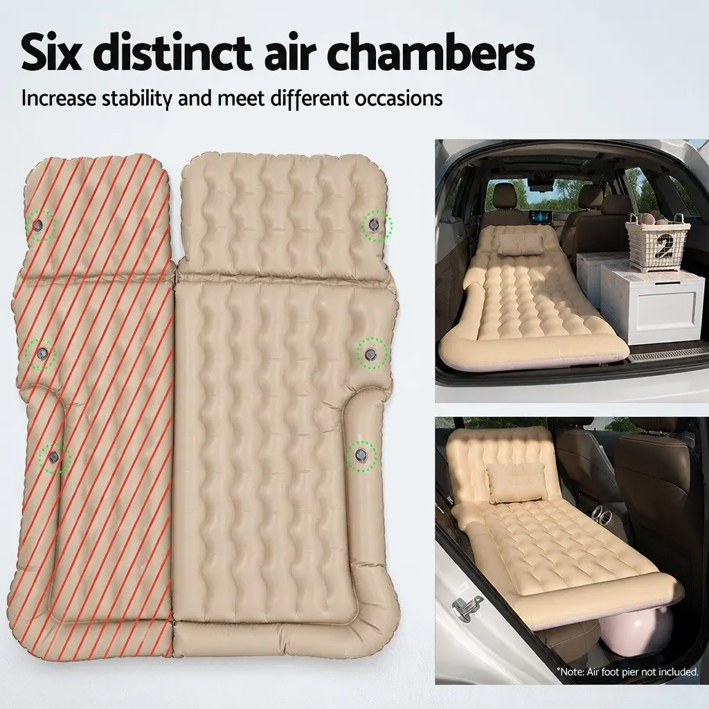 Inflatable Mattress Car Back Seat Camping Bed 175x130 Beige with Pillows and Pump