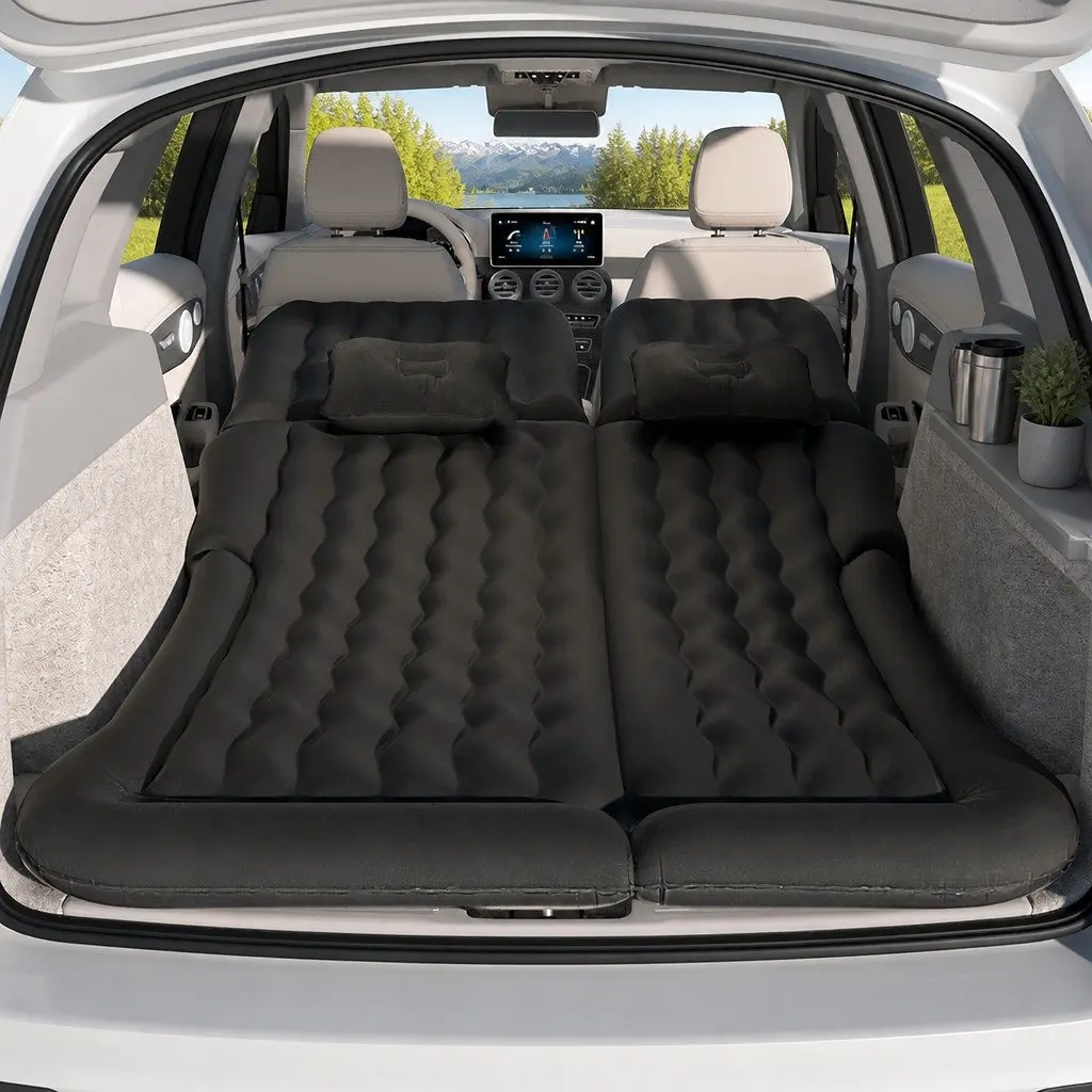 Inflatable Mattress for Car Back Seat Camping Black 175x130cm with Pillows