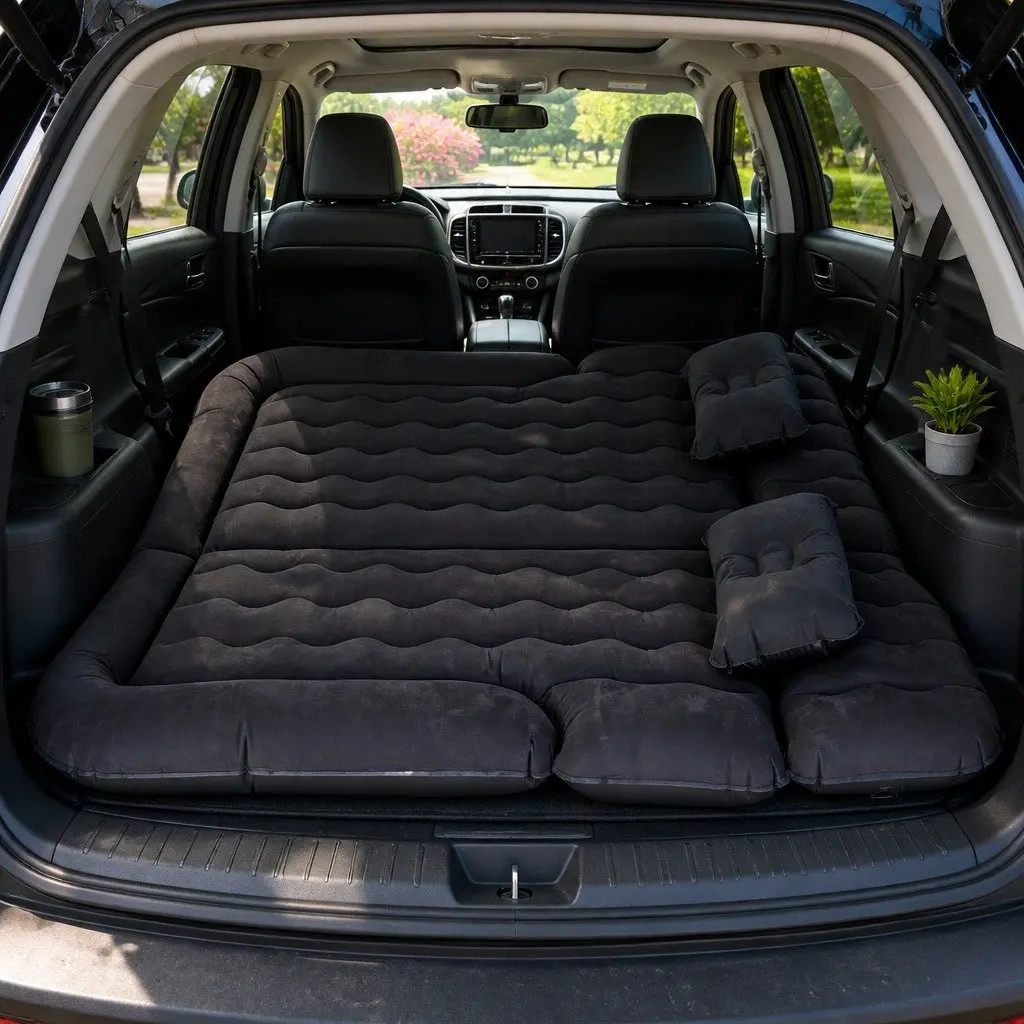 Inflatable Mattress for Car Back Seat Camping Black 175x130cm with Pillows