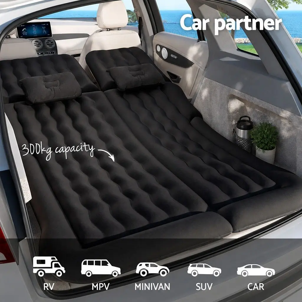 Inflatable Mattress for Car Back Seat Camping Black 175x130cm with Pillows