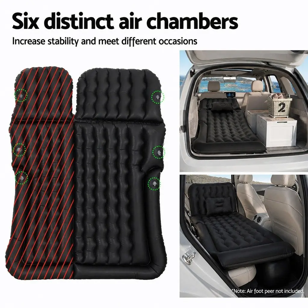 Inflatable Mattress for Car Back Seat Camping Black 175x130cm with Pillows