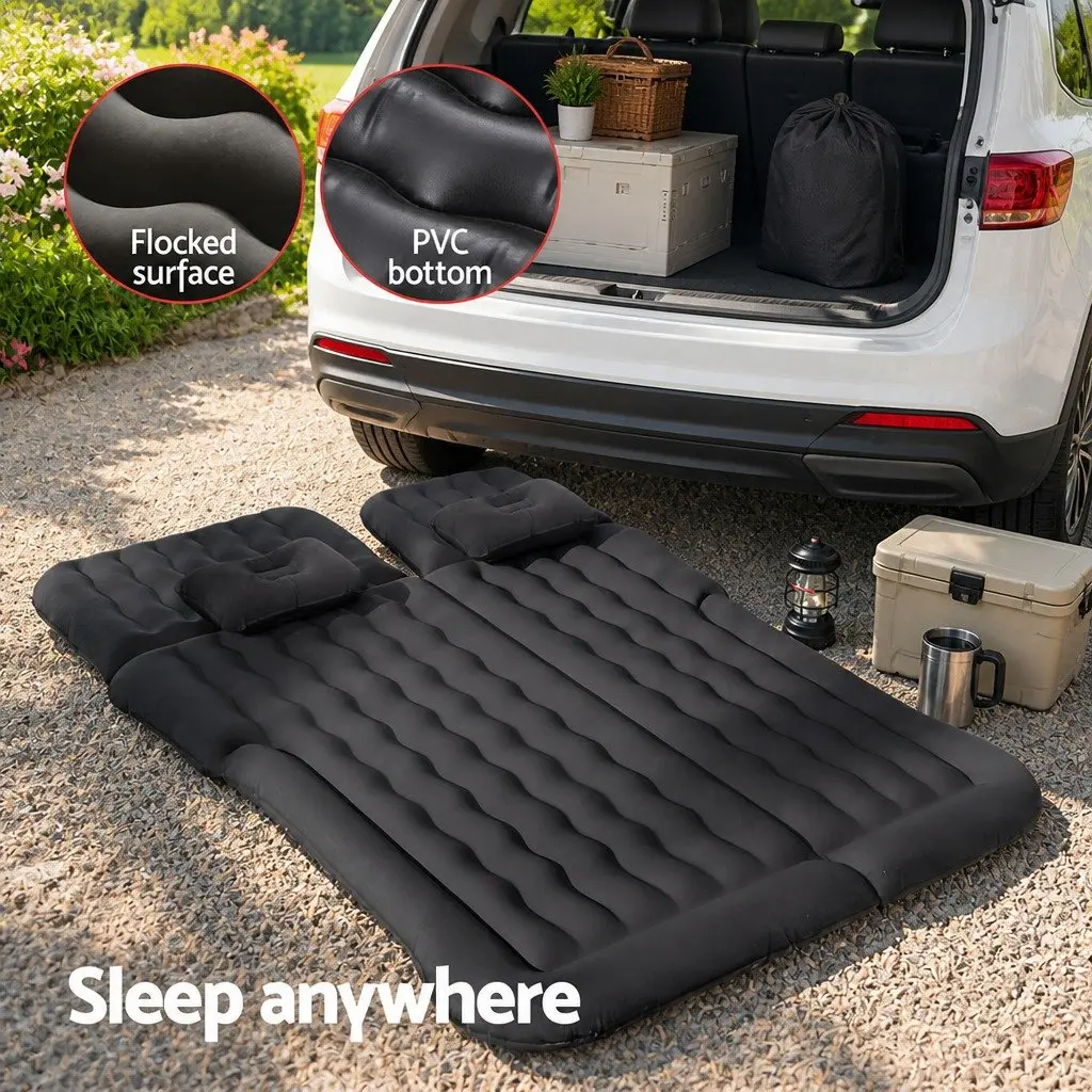 Inflatable Mattress for Car Back Seat Camping Black 175x130cm with Pillows
