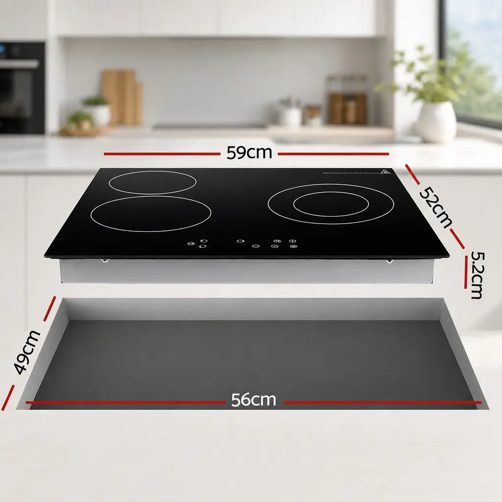 Electric Ceramic Cooktop 60cm Touch Control 4 Zones Black Glass Surface